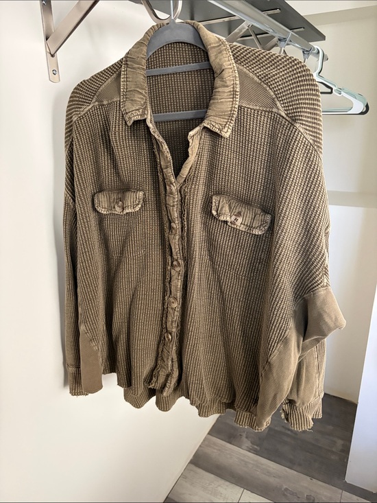 FP Movement by Free People Tops - FP Movement by Free People Olive Green Waffle Knit Button-Up Tunic
